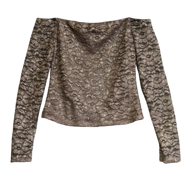 CHARLOTTE RUSSE Off Shoulder Lace Top Champagne Beige Medium Romantic Boho Y2K - Picture 1 of 5